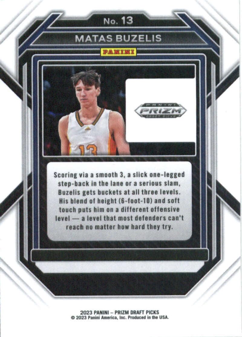 Amazon.com: 2023-24 Panini Prizm Draft Picks #13 Matas Buzelis G